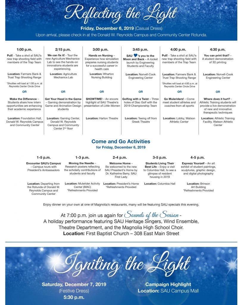 Lights, Love, and Loyalty event schedule